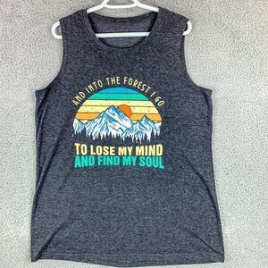 Forest Adventure Tank Top Mens Extra Large Gray Mountains Outdoor Hike Camp Fish